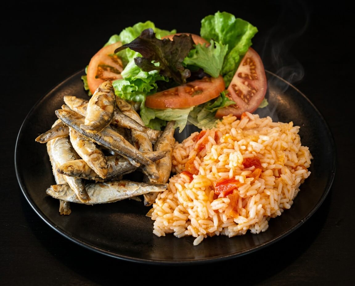 Petinga Frita com Arroz de Tomate